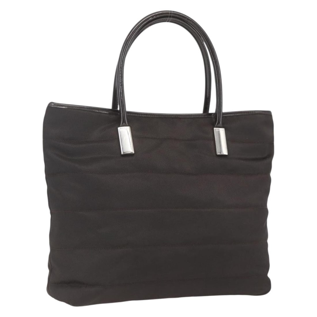 Brown Nylon Gucci Handbag with Silver Tone 002 2123 0457 Italy: Brown Nylon Gucci Handbag with Silver Tone 002 2123 0457 Italy This is a GUCCI hand bag crafted from brown nylon with silver-tone accents. The bag features a spacious interior and a comfortable handle
