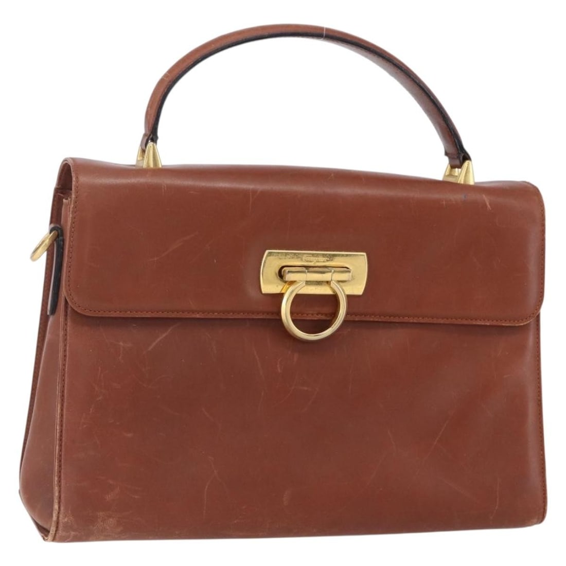 Salvatore Ferragamo Gancini Hand Bag Brown Leather Gold Accents Authentic: Salvatore Ferragamo Gancini Hand Bag Brown Leather Gold Accents Authentic This Salvatore Ferragamo Gancini Hand Bag showcases exquisite craftsmanship, made from high-quality leather in a rich brown an