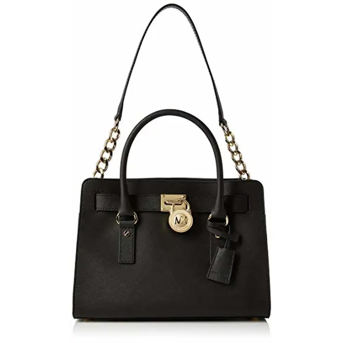 Michael Kors Hamilton Black Saffiano Leather Satchel Handbag with Gold Tone Hardware: Michael Kors Hamilton Black Saffiano Leather Satchel Handbag with Gold Tone Hardware Introducing the Michael Kors Hamilton Saffiano Leather Medium Satchel, a stylish handbag designed for the modern wo