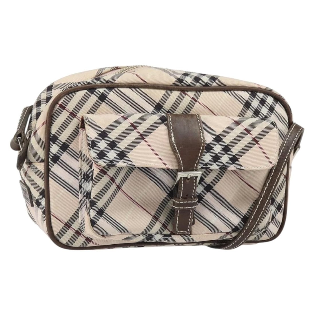 Burberry Blue Label Nova Check Nylon Shoulder Purse Beige Silver Japan: Burberry Blue Label Nova Check Nylon Shoulder Purse Beige Silver Japan This Burberry Nova Check Blue Label shoulder bag features a beige and silver color scheme and is crafted from nylon. The bag is m