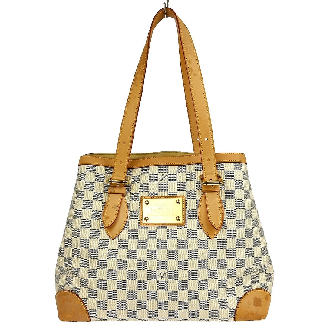 Louis Vuitton Hampstead MM Damier Azur Canvas Top Handle Bag N51206: Louis Vuitton Hampstead MM Damier Azur Canvas Top Handle Bag N51206 The Louis Vuitton Hampstead MM is a medium-sized top handle bag crafted from Damier Azur canvas with a white exterior. Designed for 