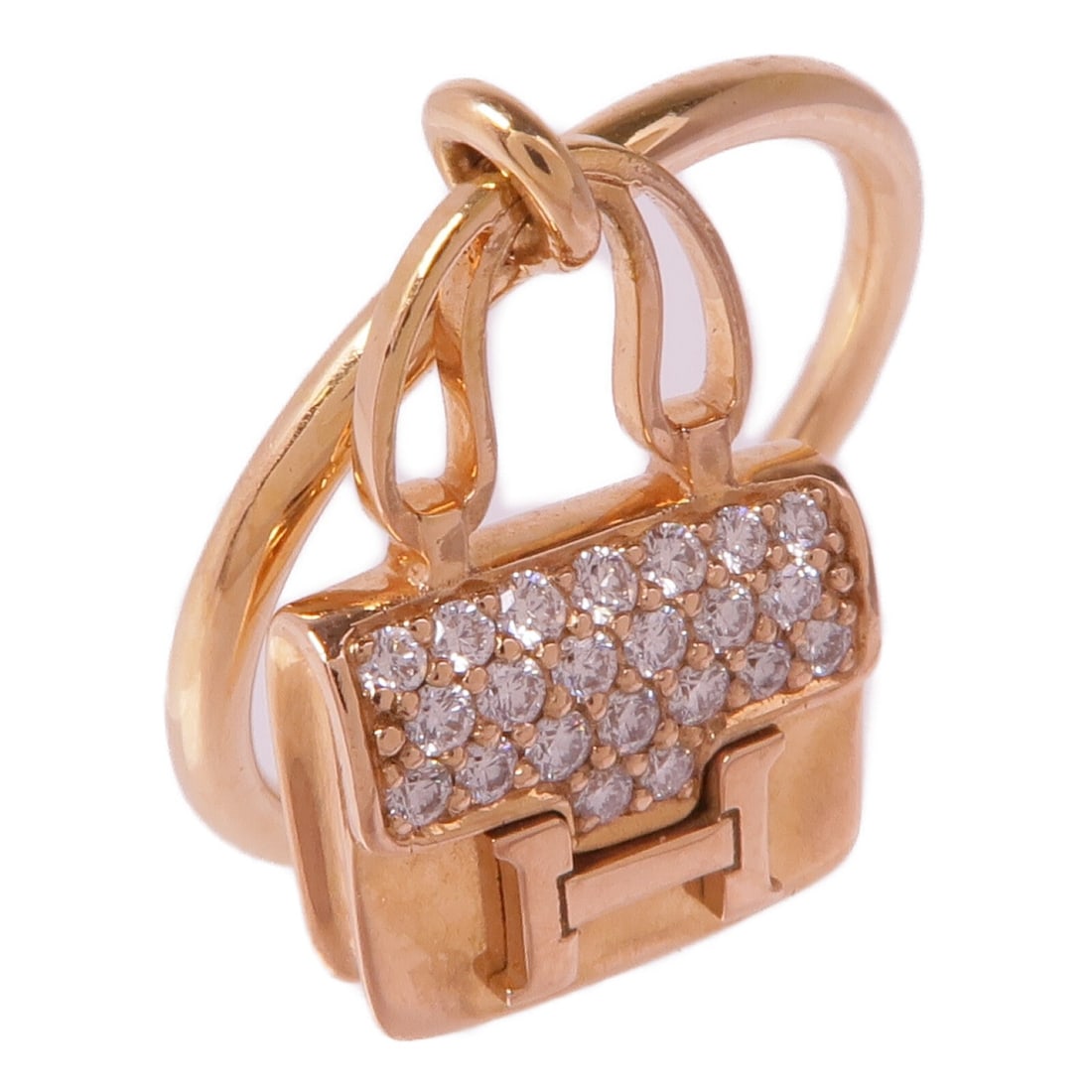 HERMES Amulettes Constance Ring with Diamond in 18K Pink Gold Size 6: HERMES Amulettes Constance Ring with Diamond in 18K Pink Gold Size 6 This exquisite HERMES Amulettes Constance Ring is crafted from 18K pink gold (K18PG) and features a stunning diamond as its main st
