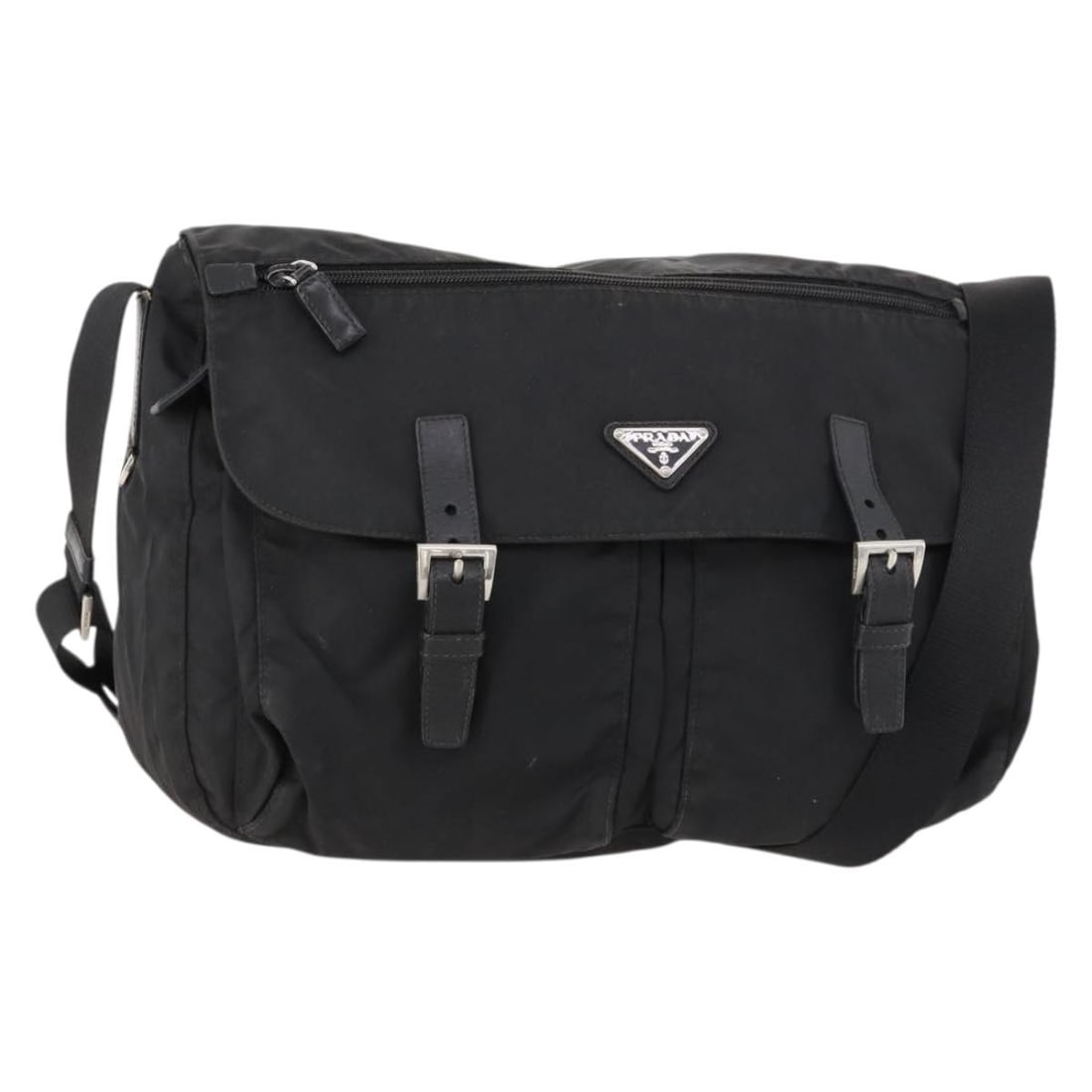 Prada Black Nylon Shoulder Bag Silver Italy Authenticated: Prada Black Nylon Shoulder Bag Silver Italy Authenticated This PRADA shoulder bag features a black nylon exterior with silver-tone accents and is designed for women. The bag offers a practical size wi
