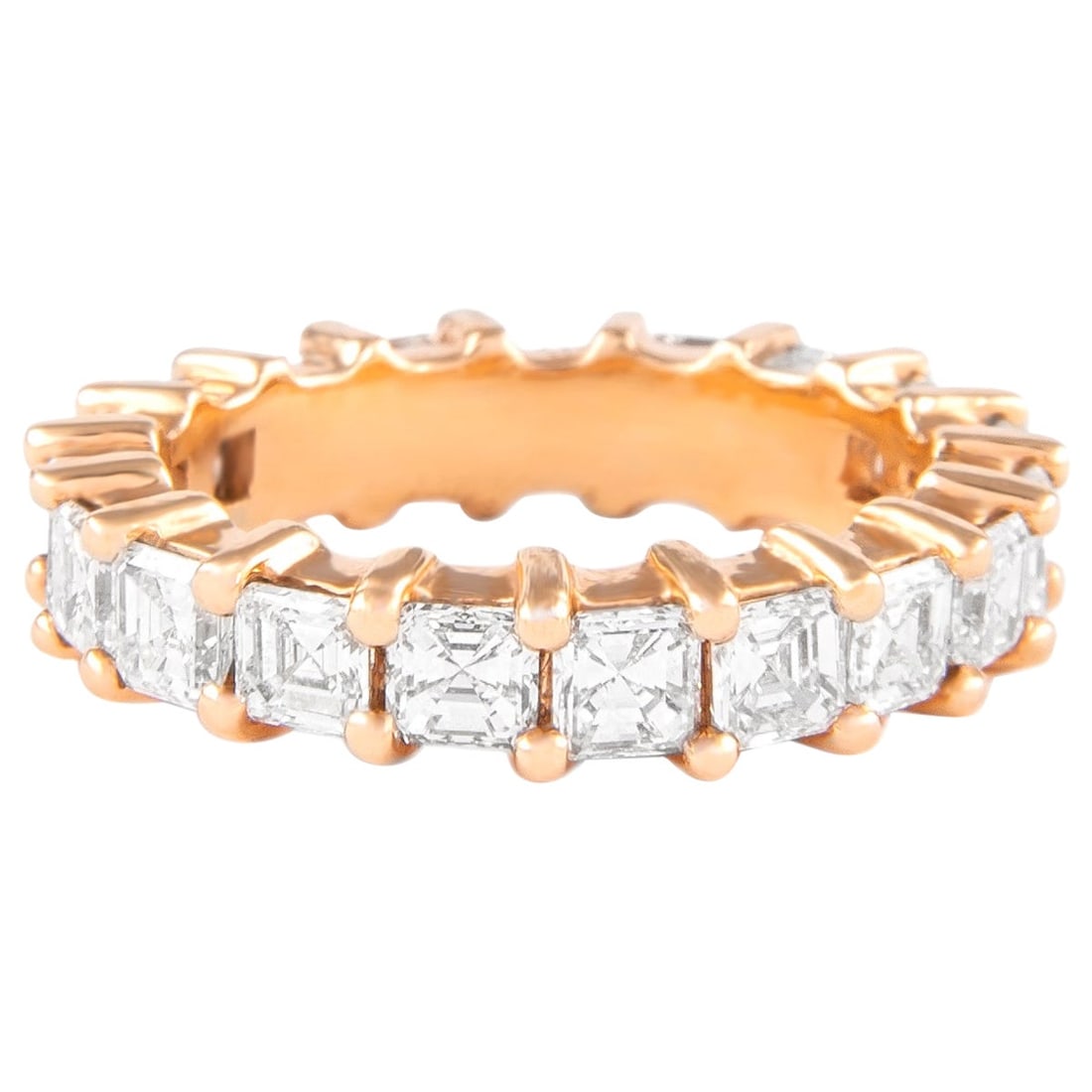 3.80ct Asscher Cut Diamond Eternity Band 18k White Gold: 3.80ct Asscher Cut Diamond Eternity Band 18k White Gold This exquisite 3.80ct Asscher Cut Diamond Eternity Band features 18 stunning Asscher cut diamonds with D/E color and VS clarity, set in 18k whit