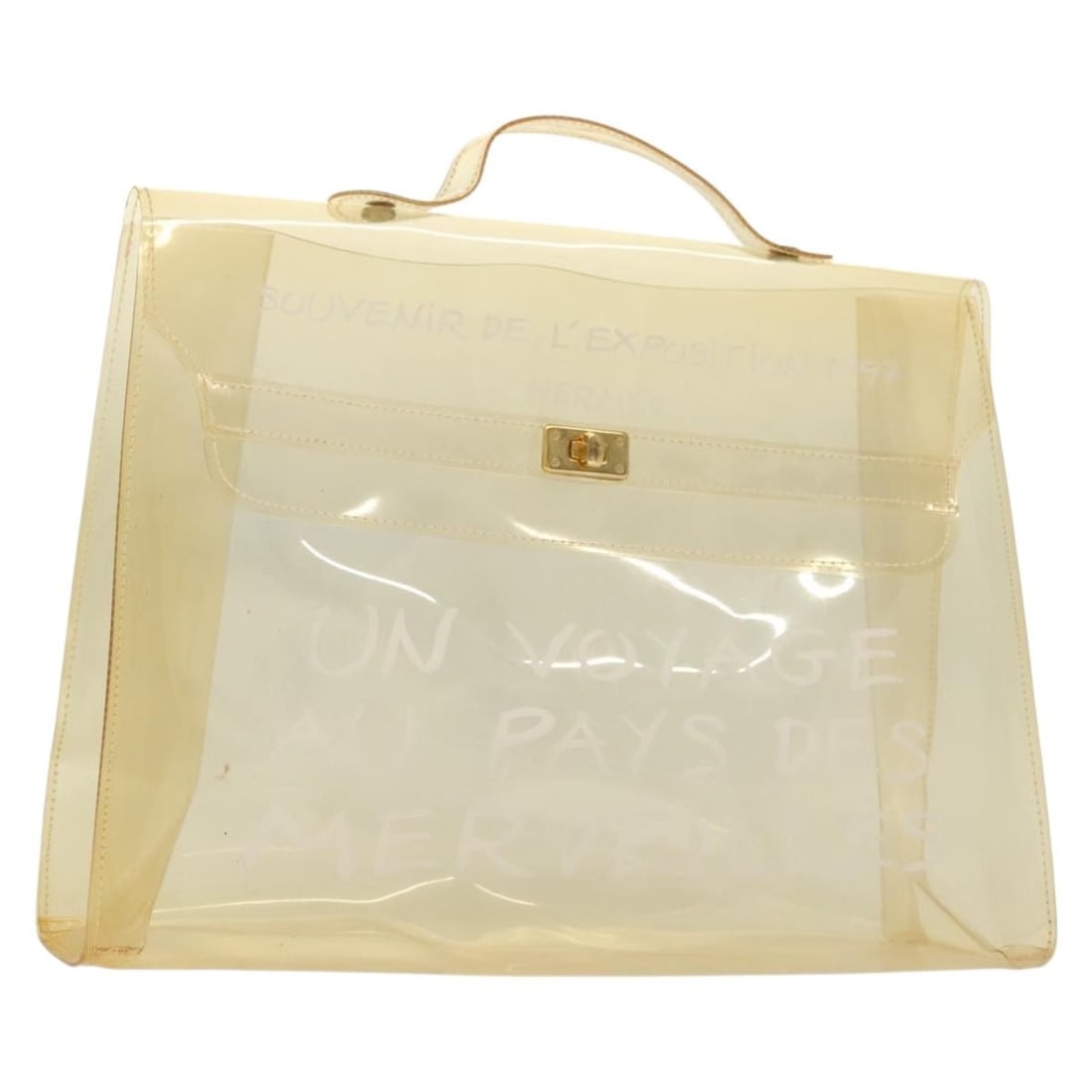 HERMES Vinyl Kelly Hand Bag Clear Design Authentic: HERMES Vinyl Kelly Hand Bag Clear Design Authentic Introducing the HERMES Vinyl Kelly Hand Bag, a chic accessory crafted from durable vinyl material with a clear exterior, perfect for showcasing your 