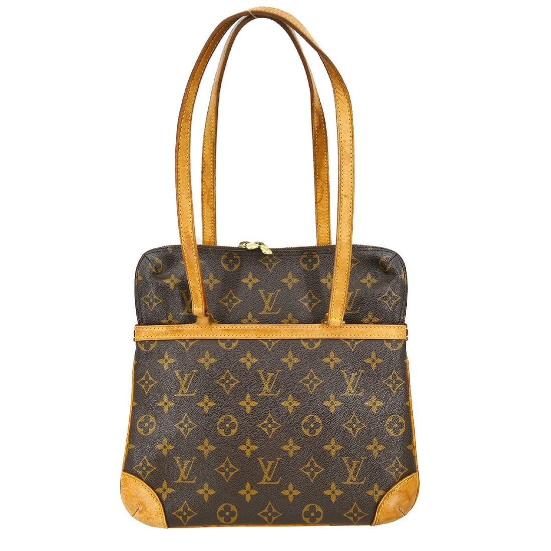 Louis Vuitton Monogram Coussin GM Brown Leather Shoulder Bag M51141: Louis Vuitton Monogram Coussin GM Brown Leather Shoulder Bag M51141 This Louis Vuitton Monogram Coussin GM shoulder bag features the signature monogram pattern on brown leather, accented by beige leat