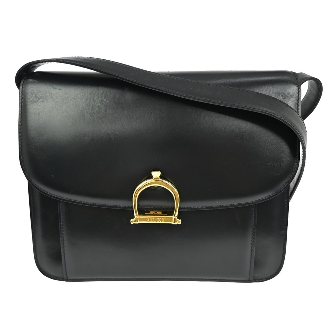 Celine Bucket Navy Leather Medium Shoulder Bag with Logo Accent: Celine Bucket Navy Leather Medium Shoulder Bag with Logo Accent Elevate your style with this Celine Navy Leather Shoulder Bag, perfect for casual occasions. Made from high-quality leather, this medium