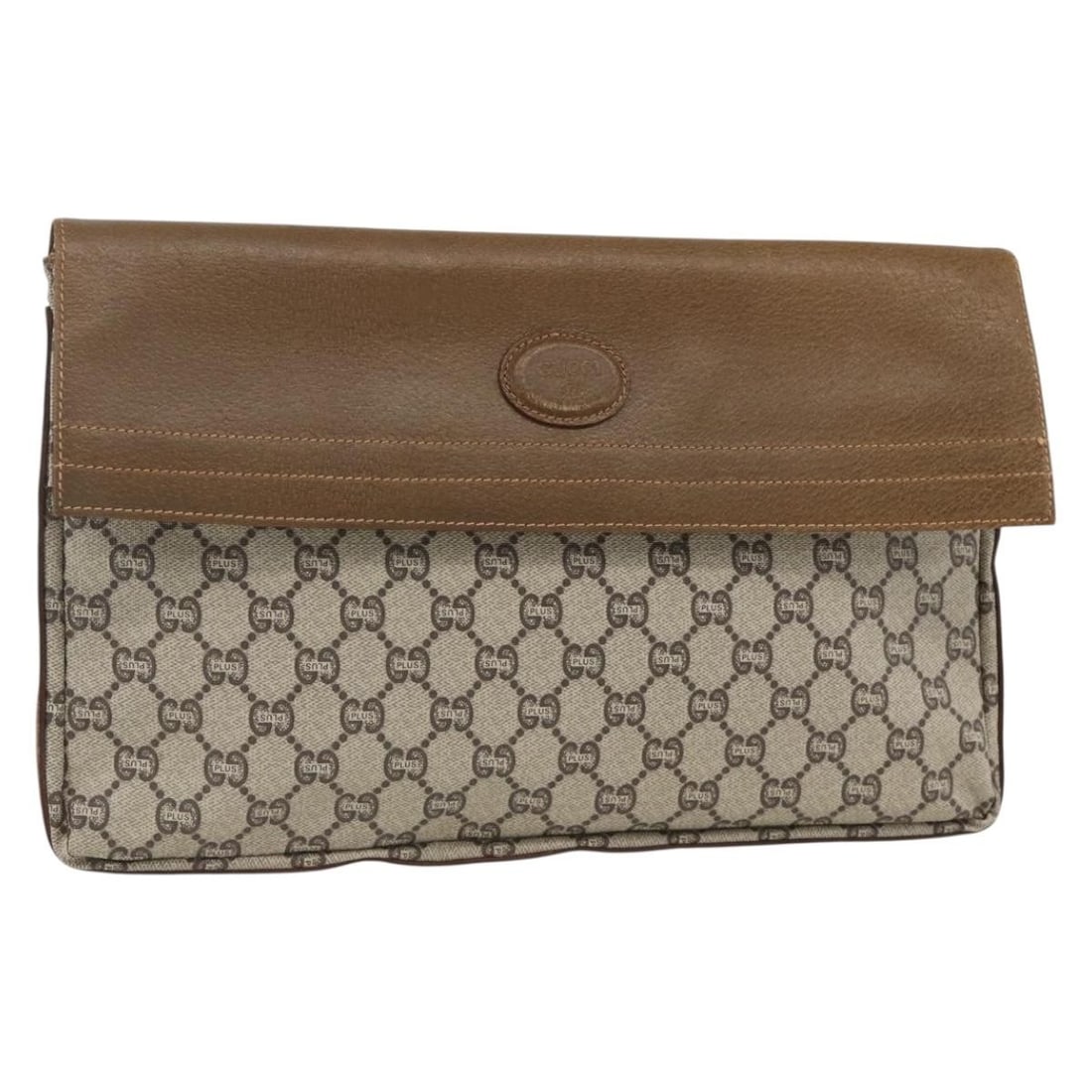 Gucci GG Supreme Beige and Gold PVC Leather Women's Clutch Bag: Gucci GG Supreme Beige and Gold PVC Leather Women's Clutch Bag This Gucci GG Plus Supreme clutch bag features a gold and beige PVC leather exterior with GG canvas accents. Designed for women, it is cr