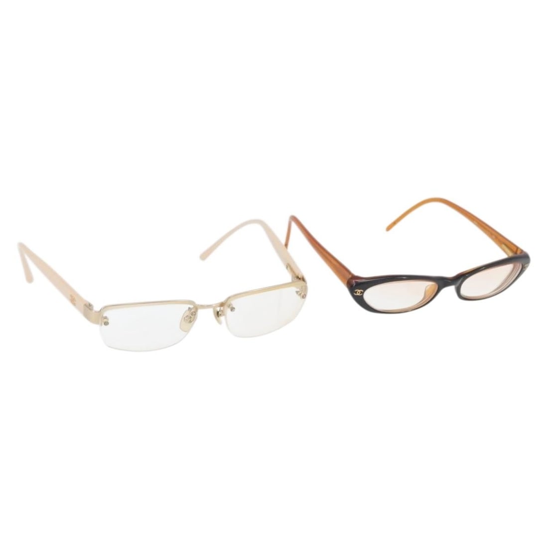 Set of 2 Chanel Brown Beige Plastic Women's Glasses with Case (1 of 18)