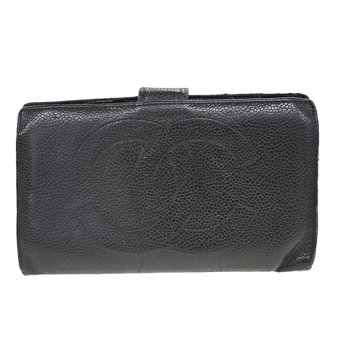 Black Caviar Leather Bifold Wallet by Chanel CC for Women: Black Caviar Leather Bifold Wallet by Chanel CC for Women This Chanel long bifold wallet is crafted from black caviar skin leather and features the iconic CC pattern. Designed for women, it offers cla