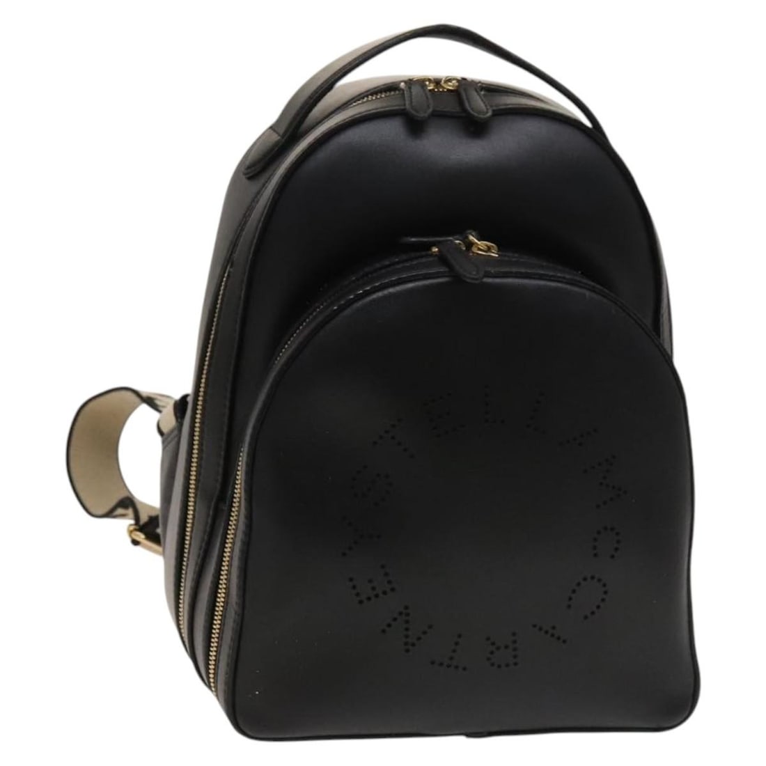 Stella McCartney Black Gold Leather Backpack Auth 594165 Made in Italy: Stella McCartney Black Gold Leather Backpack Auth 594165 Made in Italy This stylish Stella McCartney backpack combines luxury with practicality. Crafted from high-quality leather, it features a sleek 