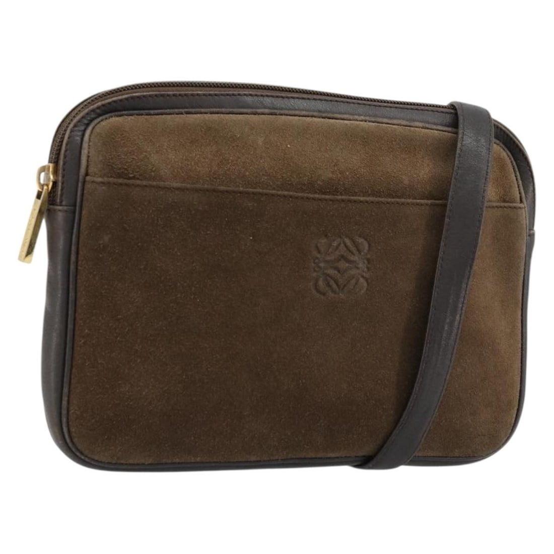 LOEWE Brown Leather Anagram Shoulder Bag Gold: LOEWE Brown Leather Anagram Shoulder Bag Gold This LOEWE Anagram shoulder bag is crafted from brown and gold leather and features a sleek, compact design. The bag has a structured silhouette with a sh
