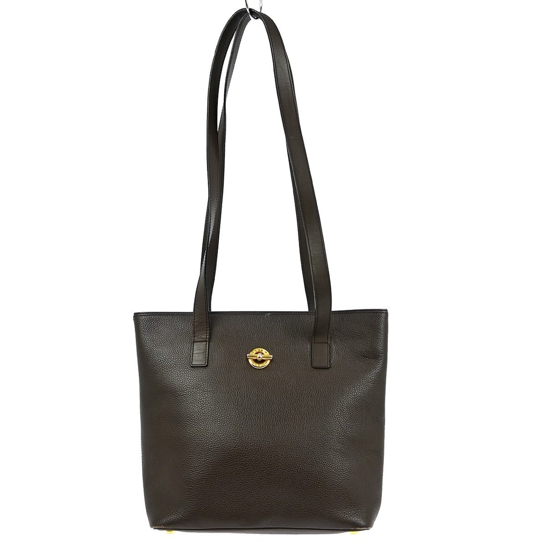 Celine Brown Leather Medium Tote Bag with Double Handles CE06-2: Celine Brown Leather Medium Tote Bag with Double Handles CE06-2 This Celine brown leather tote handbag features double handles, an open closure, and logo accents. The medium-sized top handle bag is de