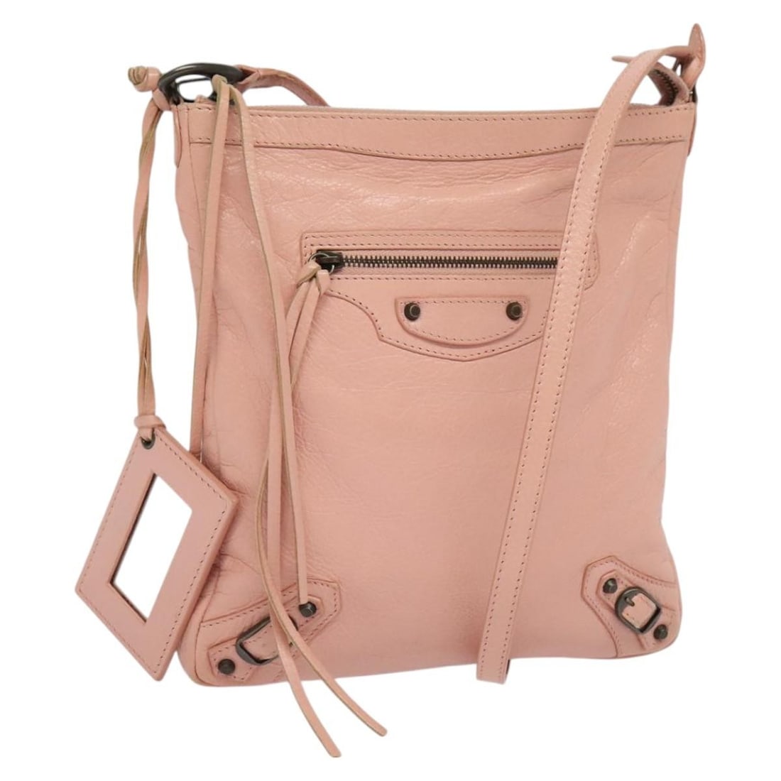 Balenciaga Pink Leather Shoulder Bag with Mirror 310250: Balenciaga Pink Leather Shoulder Bag with Mirror 310250 This Balenciaga shoulder bag features a pink leather exterior and is designed for women. The bag includes a mirror accessory and offers a practi