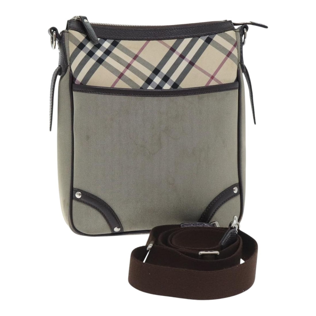 Burberry Nova Check Nylon Shoulder Bag Gray Beige Silver Auth 92799: Burberry Nova Check Nylon Shoulder Bag Gray Beige Silver Auth 92799 This BURBERRY Nova Check shoulder bag is crafted from nylon in a gray, beige, and silver color palette. Designed for women, it featu