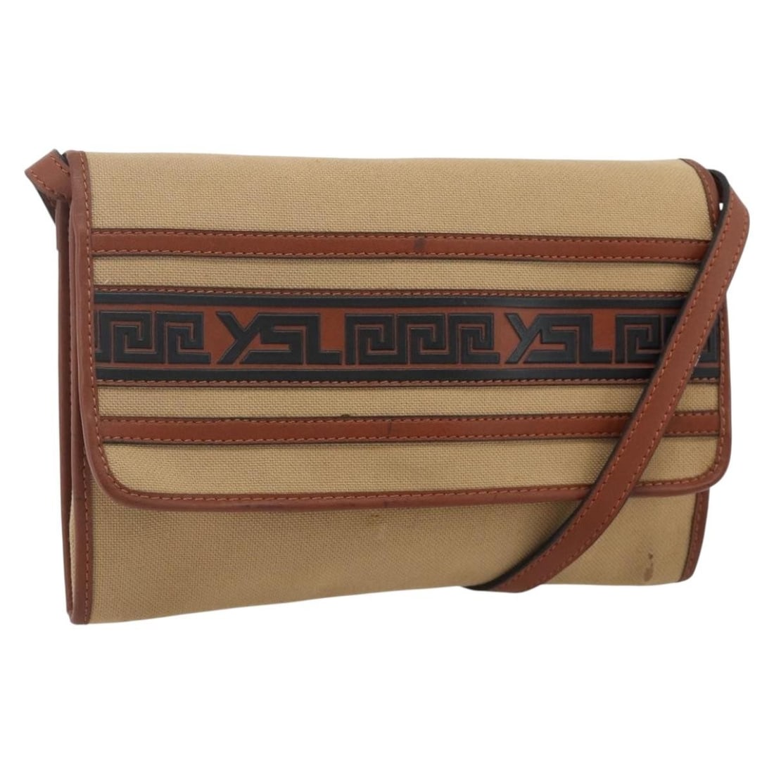 Saint Laurent beige canvas women shoulder bag France gold tone: Saint Laurent beige canvas women shoulder bag France gold tone This SAINT LAURENT shoulder bag is crafted from beige and gold canvas and designed for women. Made in France, the bag features a spacious