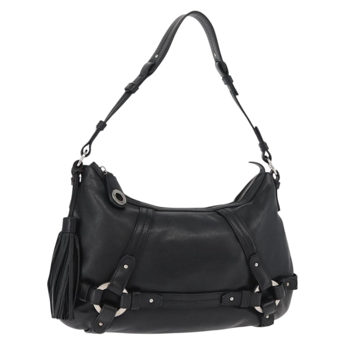 BALLY Black Leather Women's Shoulder Bag Italy Silver Trim: BALLY Black Leather Women's Shoulder Bag Italy Silver Trim This BALLY shoulder bag is crafted from black and silver leather and offers a sleek, modern look. Designed for women, it features a spacious 
