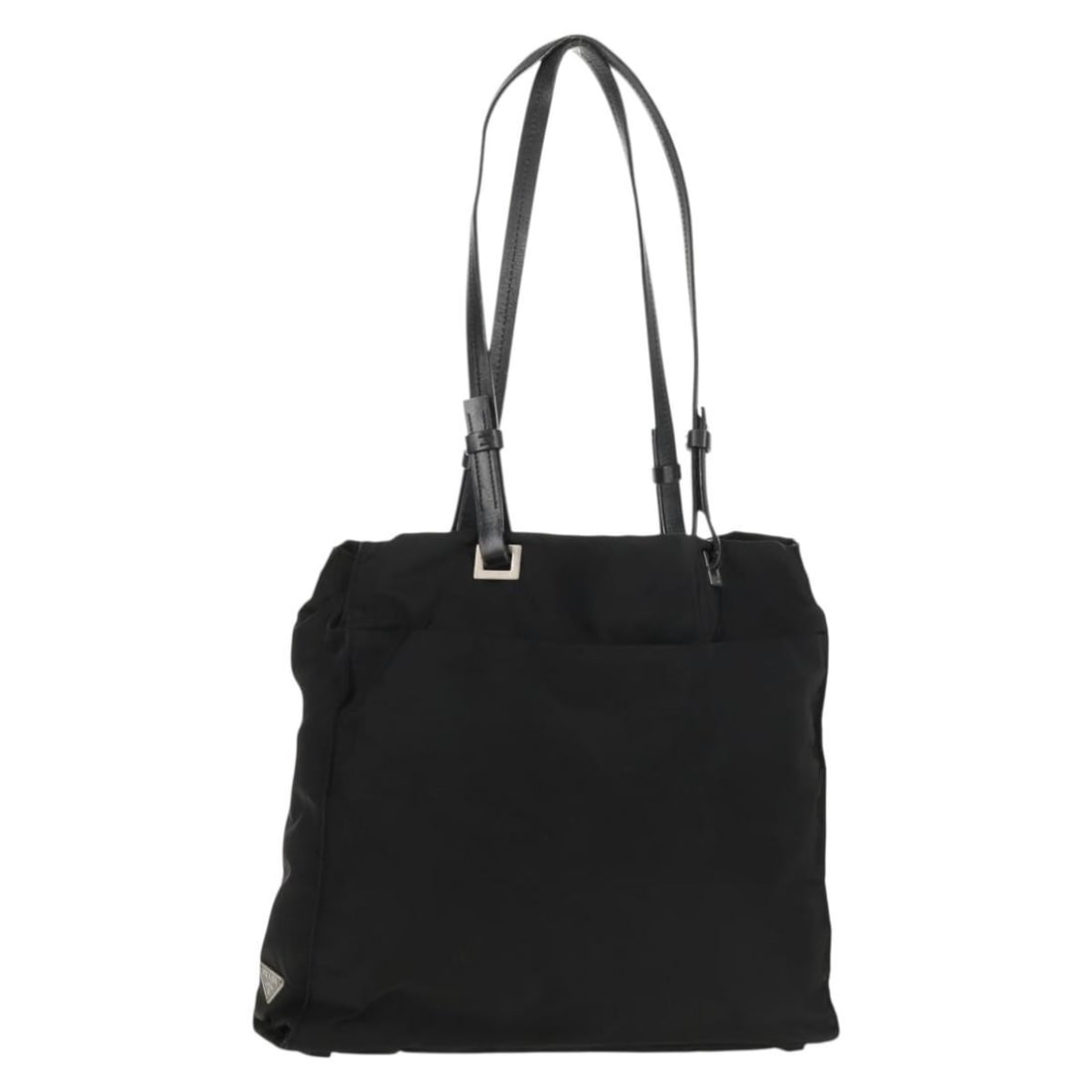 Prada Black Silver Nylon Tote Bag Italy 12.6 inch: Prada Black Silver Nylon Tote Bag Italy 12.6 inch This PRADA tote bag is crafted from black nylon with silver-tone accents. Designed for women, it features a spacious interior and a comfortable handle