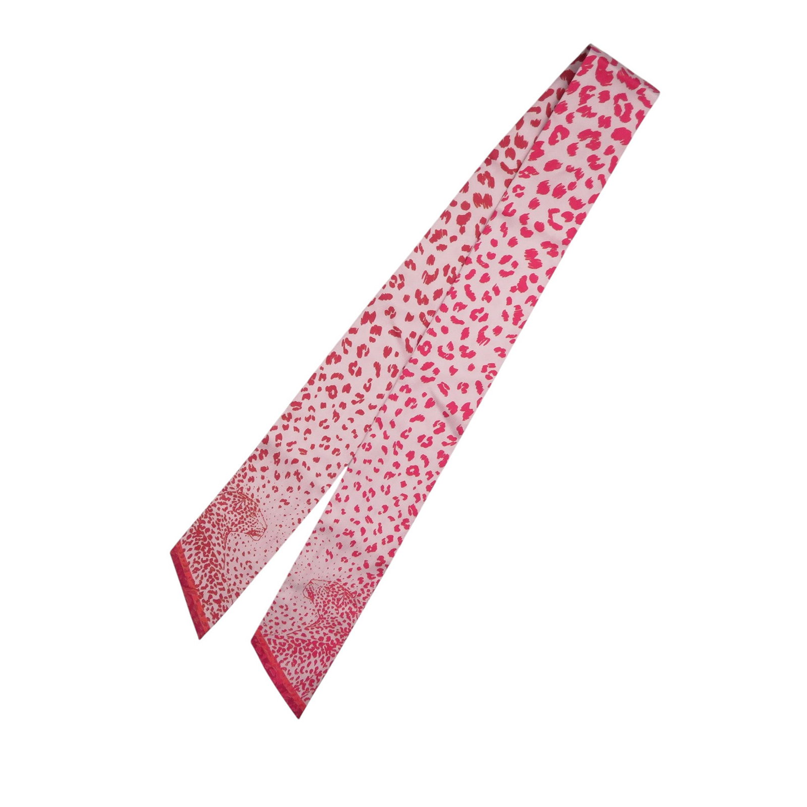 Panthere Bandeau Pink Silk Scarf from Cartier France: Panthere Bandeau Pink Silk Scarf from Cartier France This Cartier Panthere Bandeau scarf showcases a distinctive print on 100% silk and comes in a pink color. Crafted in France, it is categorized as a