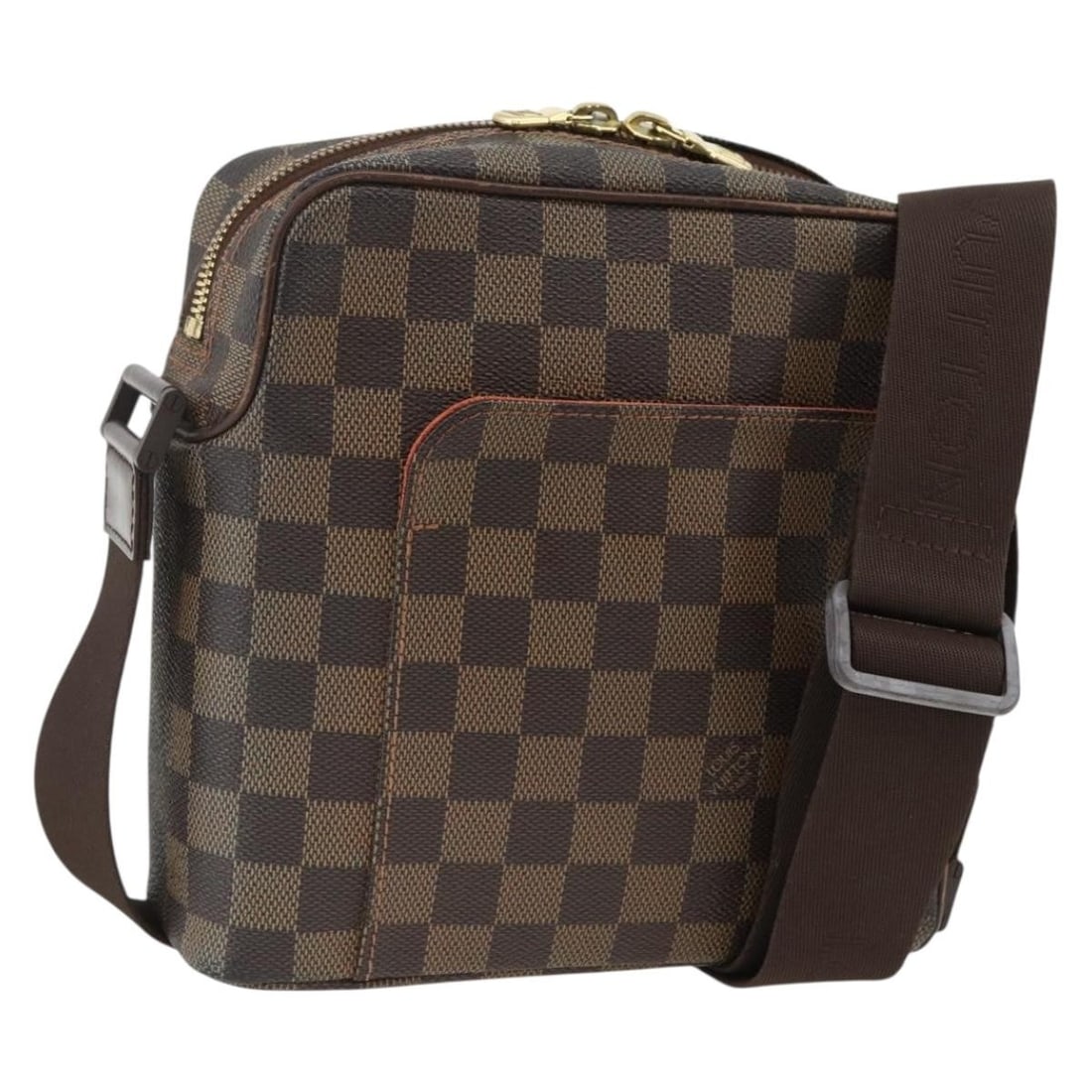 Louis Vuitton Damier Ebene Olaf PM Canvas Shoulder Bag N41442 France: Louis Vuitton Damier Ebene Olaf PM Canvas Shoulder Bag N41442 France This Louis Vuitton Damier Ebene Olaf PM shoulder bag is crafted from signature Damier Ebene coated canvas and features a compact, b