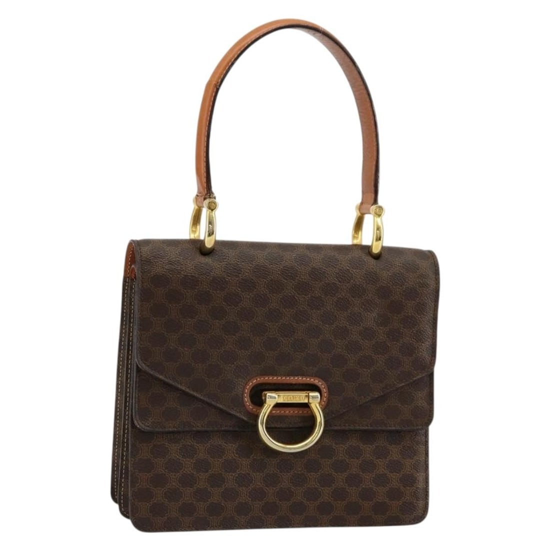 CELINE Macadam Canvas Brown Gold Hand Bag Italy: CELINE Macadam Canvas Brown Gold Hand Bag Italy This CELINE Macadam Canvas hand bag features a brown and gold PVC leather exterior with the signature Macadam pattern. Designed for women, it offers a c