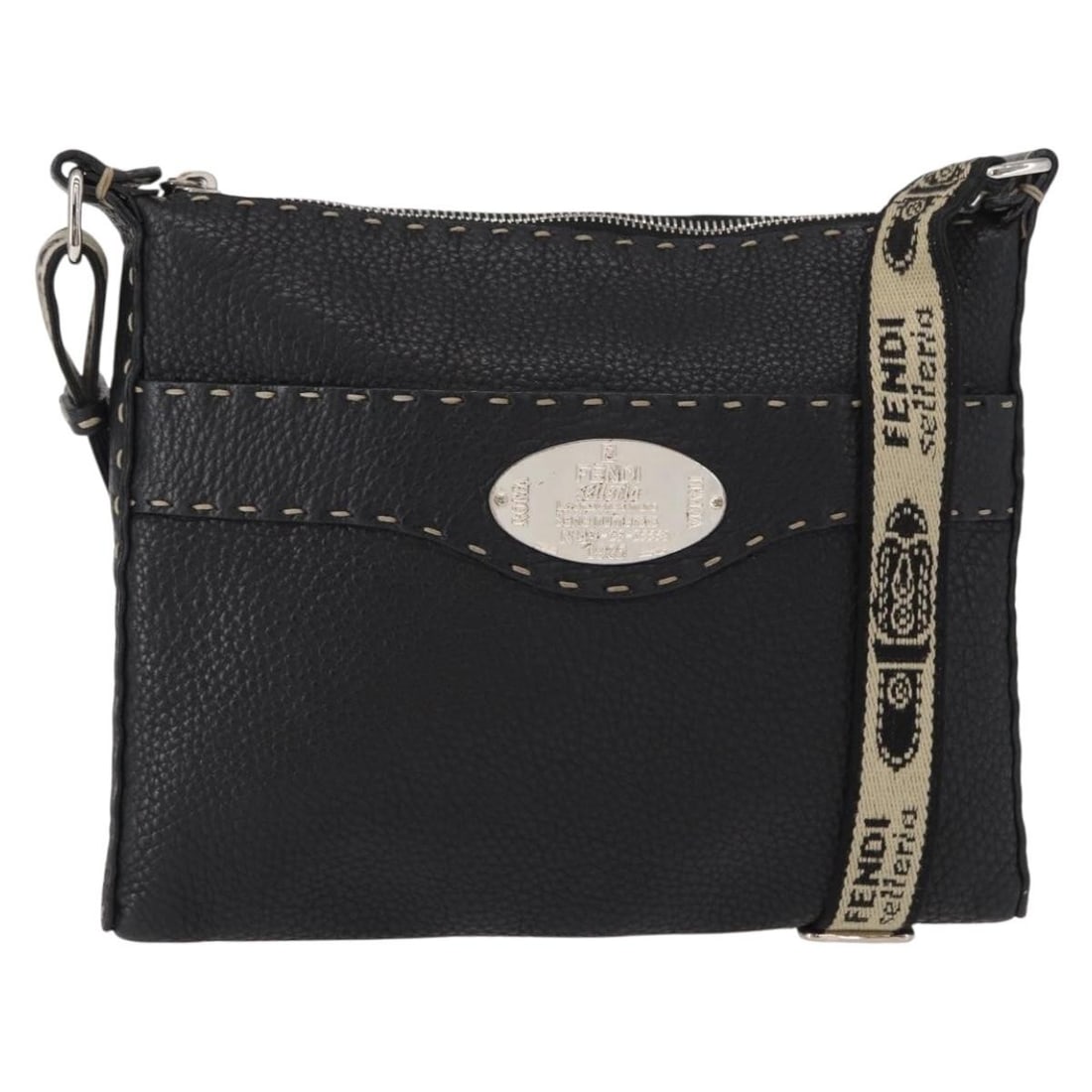 FENDI Black Leather Shoulder Bag Silver Hardware Auth 148664 (1 of 18)