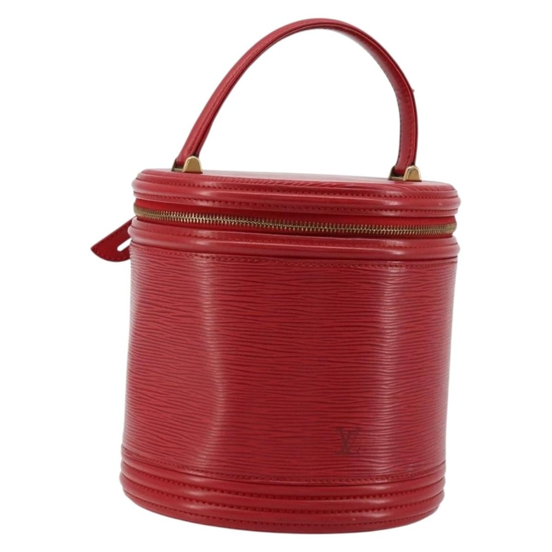 Louis Vuitton Epi Cannes red handbag M48037 France: Louis Vuitton Epi Cannes red handbag M48037 France This Louis Vuitton Epi Cannes handbag in red features the distinctive Epi leather exterior and a structured cylindrical silhouette. The bag measures 