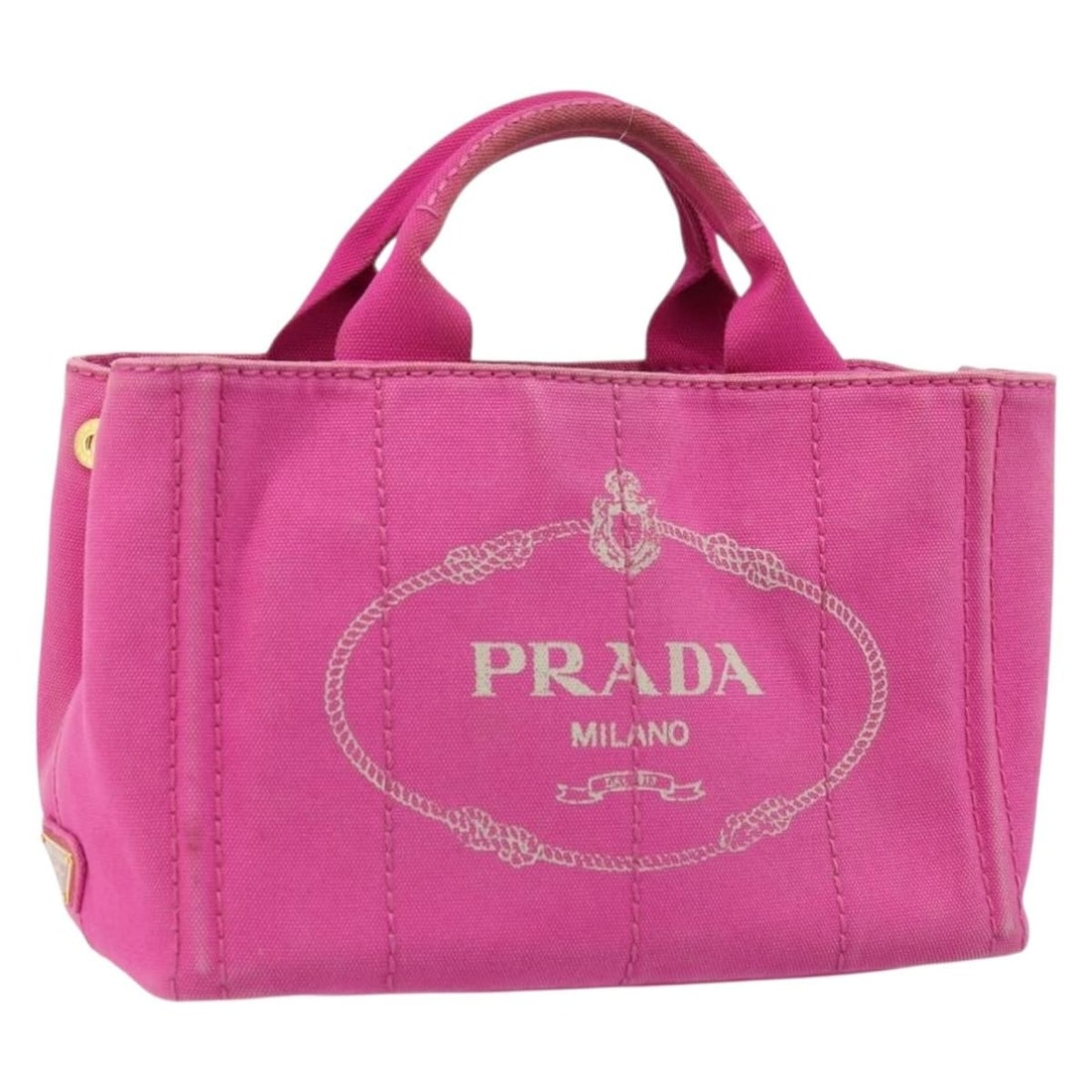 Prada Canapa S Pink Canvas Tote Bag with Gold Accents (1 of 18)