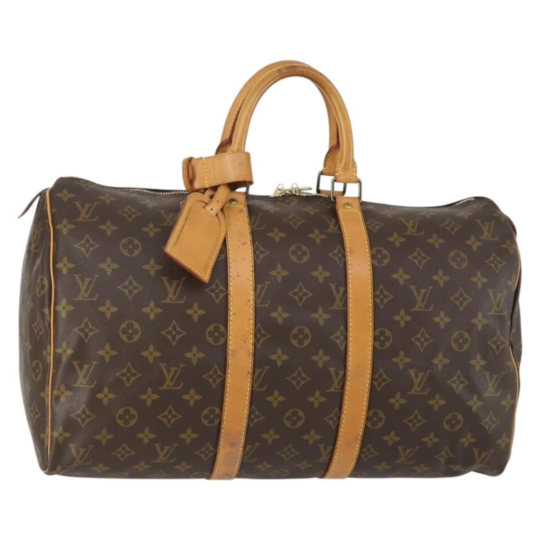 Louis Vuitton Keepall 45 Monogram Canvas Boston Bag M41428 France: Louis Vuitton Keepall 45 Monogram Canvas Boston Bag M41428 France This Louis Vuitton Monogram Keepall 45 Boston Bag, model M41428, is crafted from signature monogram canvas with leather trim. The bag 