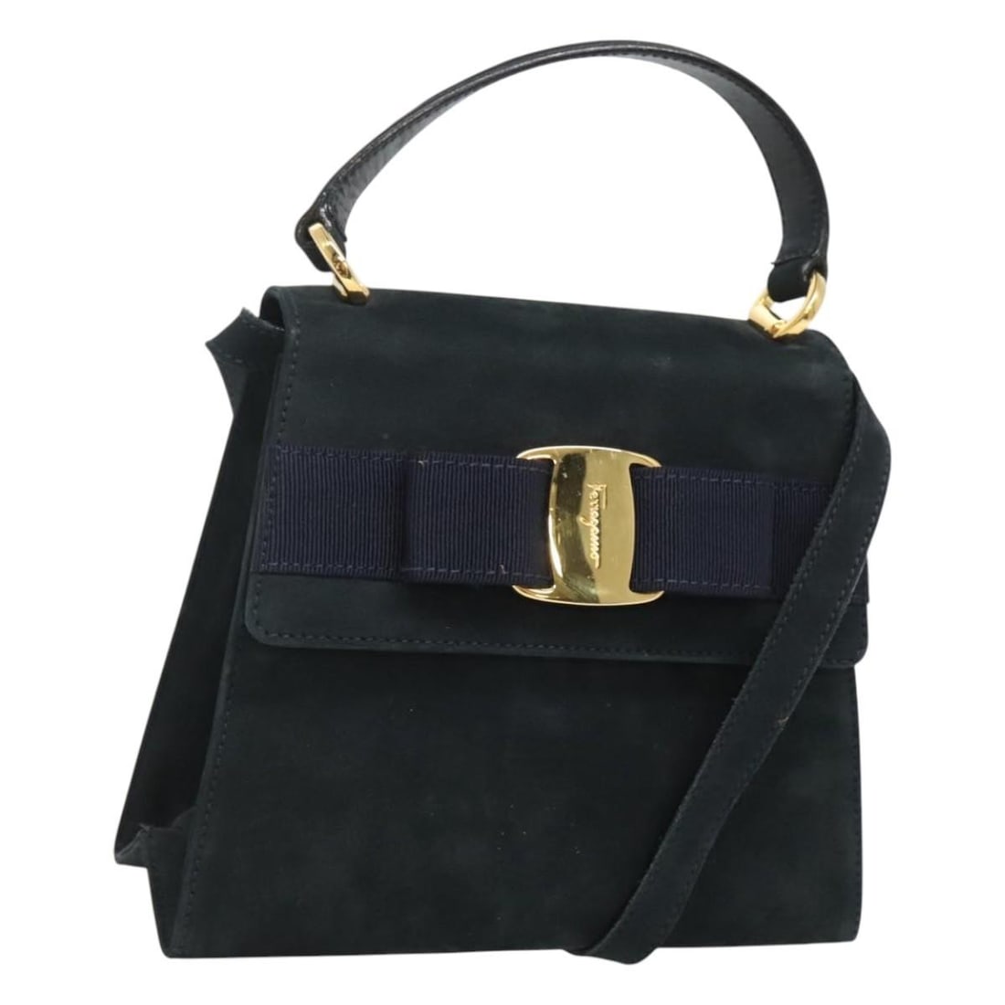 Salvatore Ferragamo Black Suede Convertible Shoulder and Handbag Gold Hardware: Salvatore Ferragamo Black Suede Convertible Shoulder and Handbag Gold Hardware This Salvatore Ferragamo handbag features a 2-way design crafted from black suede with gold-tone accents. Designed for wo