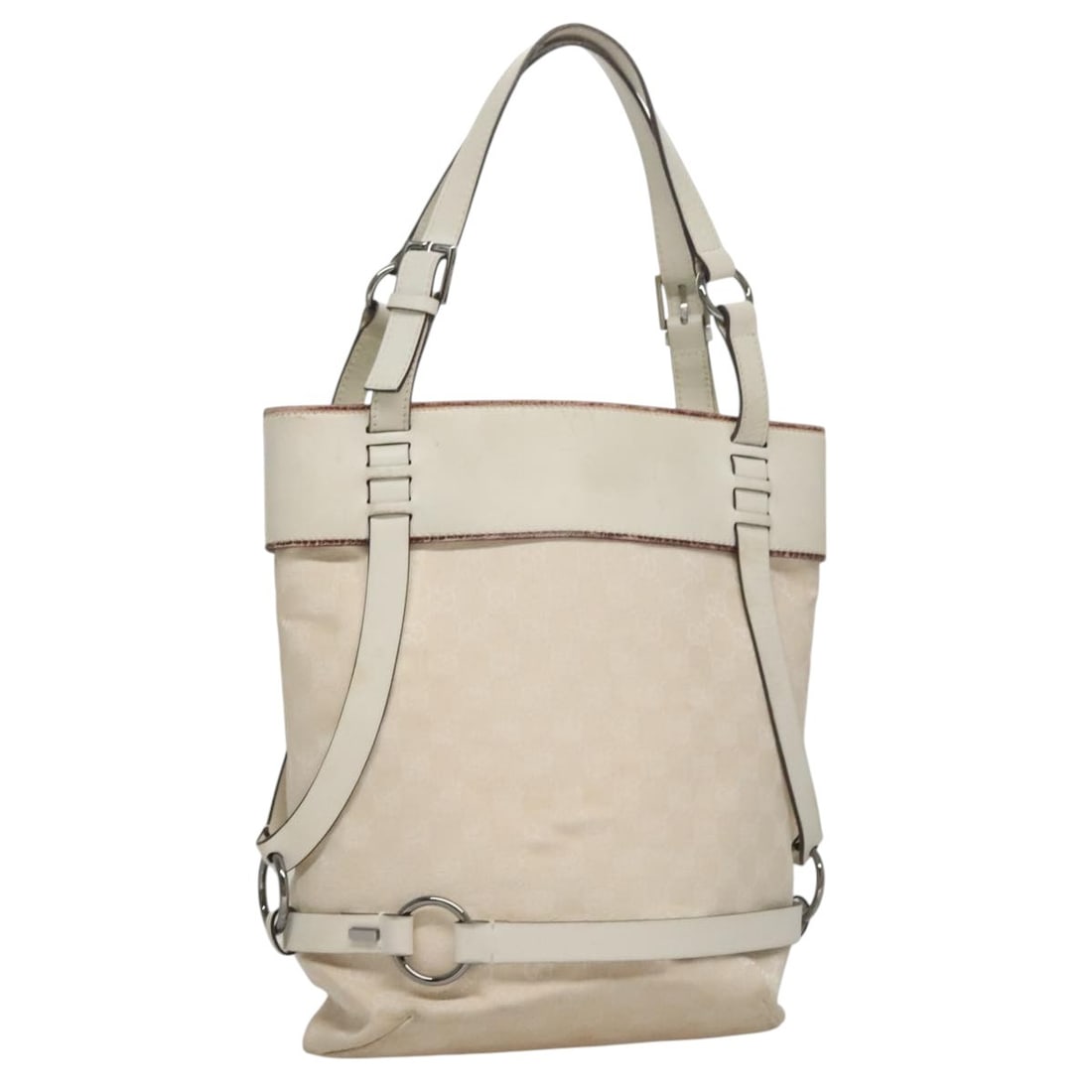 White GG Canvas Gucci Tote Bag Model 106248 for Women: White GG Canvas Gucci Tote Bag Model 106248 for Women This is a GUCCI GG Canvas tote bag in white, crafted from canvas with the signature GG pattern. Designed for women, this Italian-made tote feature