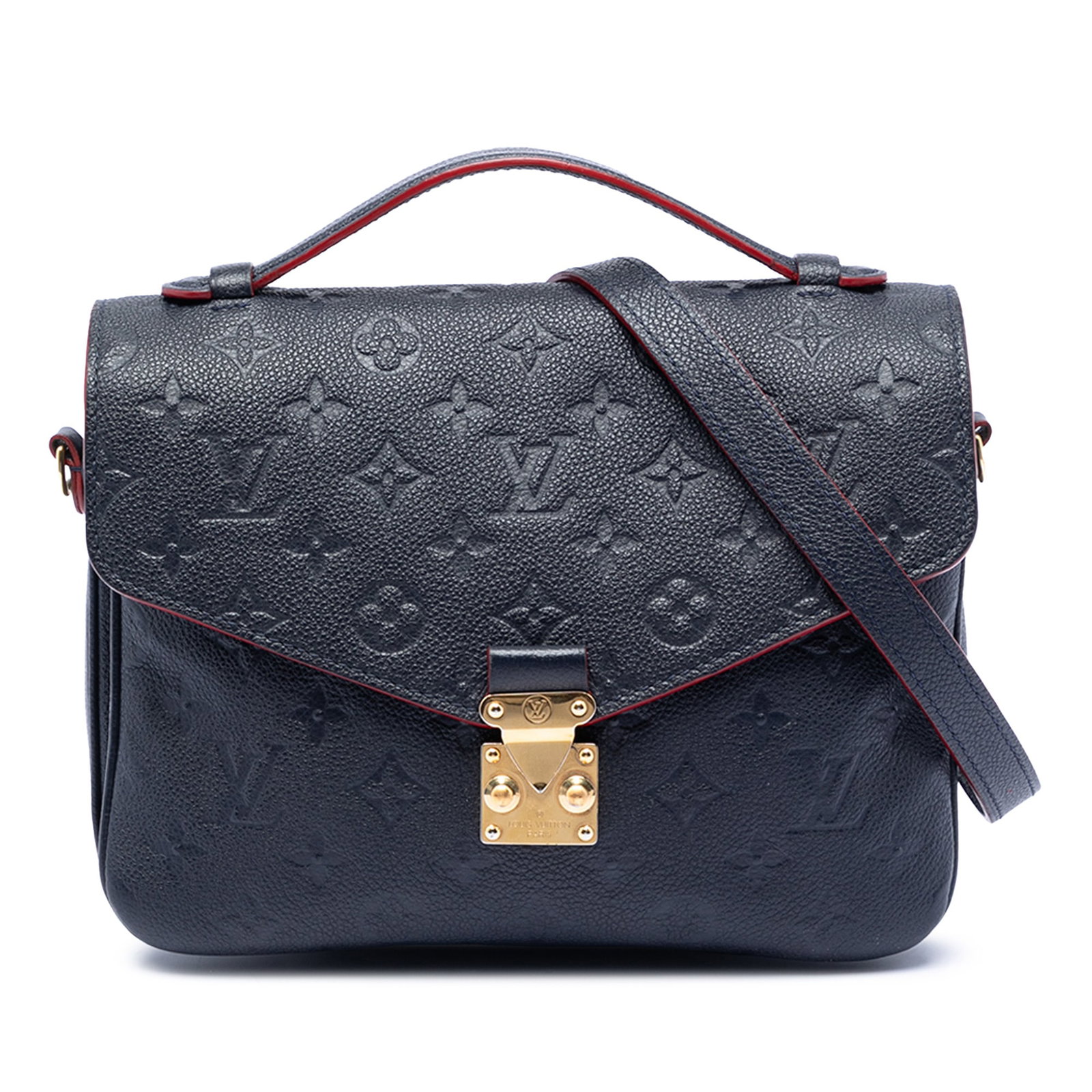 Louis Vuitton Blue Empreinte Leather Pochette Metis Crossbody Bag: Louis Vuitton Blue Empreinte Leather Pochette Metis Crossbody Bag This Louis Vuitton Pochette Metis is crafted from signature Monogram Empreinte leather in blue and features a flat leather top handle,