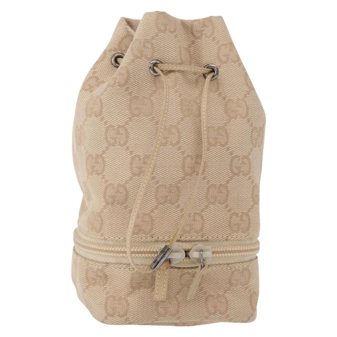 GUCCI Beige Silver GG Canvas Pouch 039 1054 Authentic Italy: GUCCI Beige Silver GG Canvas Pouch 039 1054 Authentic Italy This elegant GUCCI GG Canvas Pouch is a stylish accessory crafted in Italy. The exterior features a sophisticated beige and silver color com