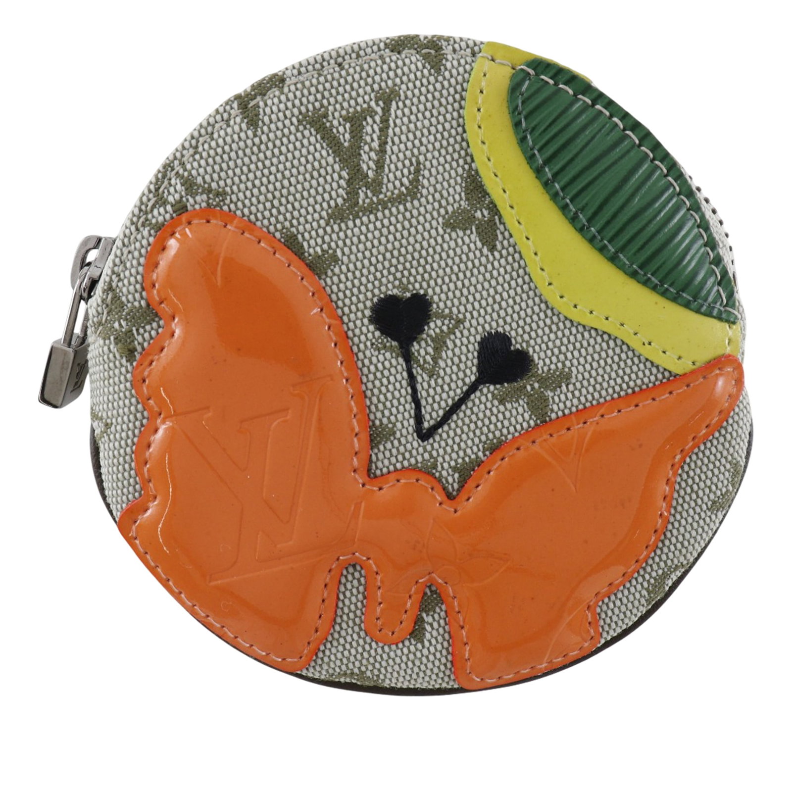 Monogram Mini Lin Conte de Fee Canvas Coin Pouch by Louis Vuitton: Monogram Mini Lin Conte de Fee Canvas Coin Pouch by Louis Vuitton This Louis Vuitton Monogram Mini Lin Conte de Fee round coin purse features an appliqued canvas body in a brown tone and a secure zip-