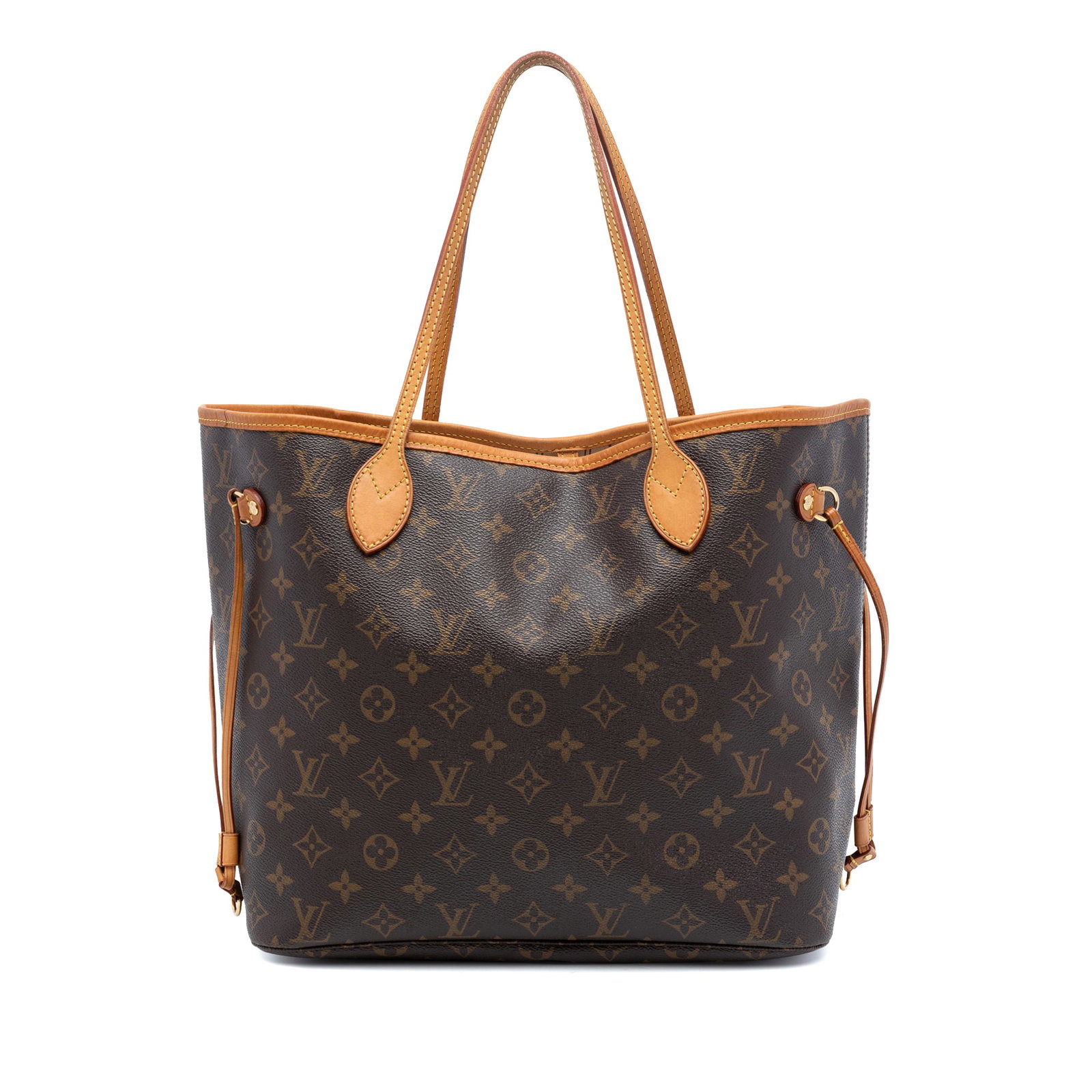 Louis Vuitton Neverfull MM Brown Monogram Canvas Tote Bag: Louis Vuitton Neverfull MM Brown Monogram Canvas Tote Bag The Louis Vuitton Monogram Neverfull MM features a monogram canvas body complemented by vachetta leather trim and flat vachetta leather handle