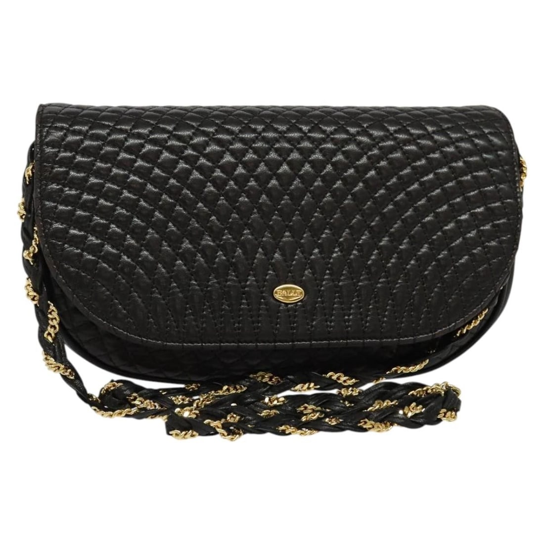 BALLY Black Gold Leather Quilted Chain Shoulder Bag Italy Auth 141092: BALLY Black Gold Leather Quilted Chain Shoulder Bag Italy Auth 141092 This BALLY Quilted Chain Shoulder Bag combines luxurious leather with a stylish black and gold color palette, making it a sophisti