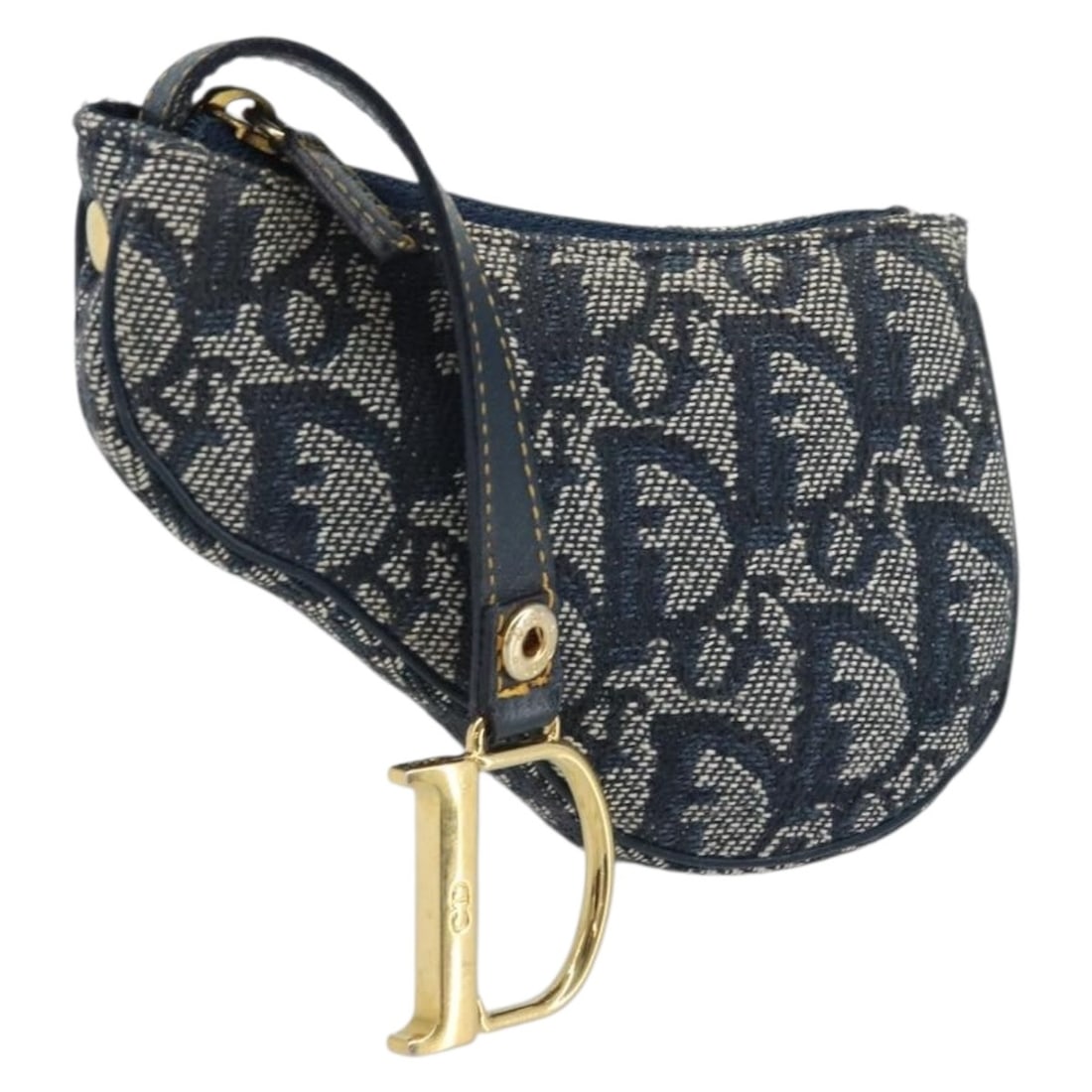 Dior Saddle Trotter Canvas Navy Gold Coin Purse for Women: Dior Saddle Trotter Canvas Navy Gold Coin Purse for Women This Christian Dior coin purse features the iconic Trotter canvas in navy and gold tones. Designed in the classic Saddle silhouette, it is cra