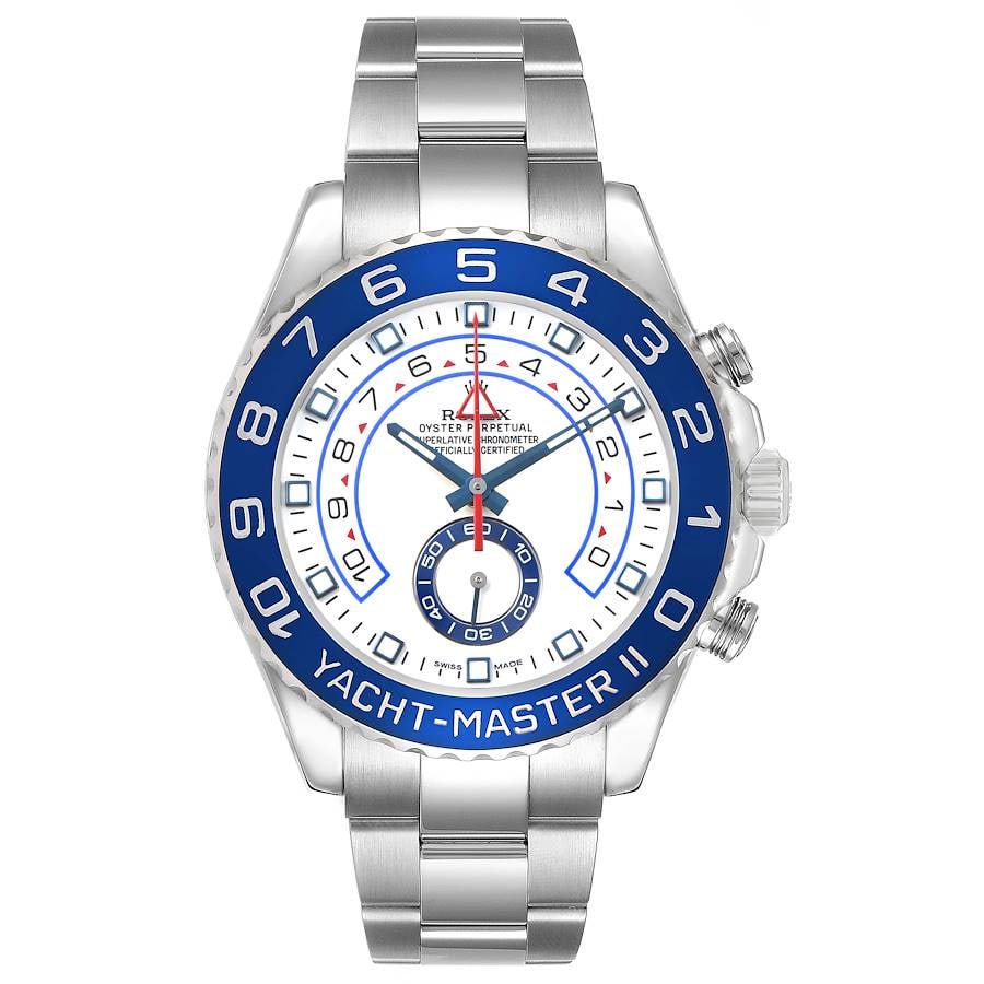Yacht-Master II Reference 116680 Matt White Dial Oyster Bracelet 2014 Card: Yacht-Master II Reference 116680 Matt White Dial Oyster Bracelet 2014 Card This Rolex Yacht-Master II features a matt white dial and a rotating bezel, paired with a classic Oyster bracelet. The watch 