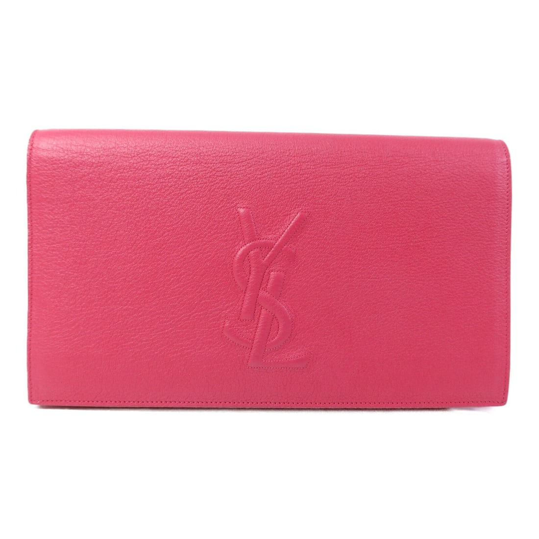 Saint Laurent Belle De Jour Pink Calfskin Clutch With Gold Hardware: Saint Laurent Belle De Jour Pink Calfskin Clutch With Gold Hardware This Yves Saint Laurent Belle De Jour clutch pouch features pink calfskin leather and gold-tone hardware. Designed for women, it off