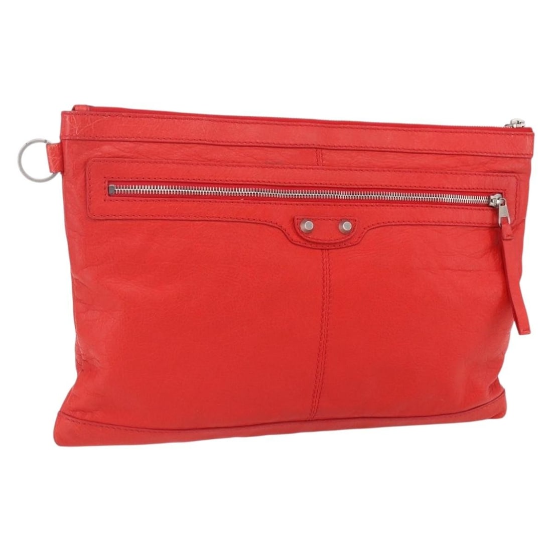 Red Leather Classic City Clip Clutch by Balenciaga: Red Leather Classic City Clip Clutch by Balenciaga This Balenciaga Classic City Clip Pouch is crafted from red leather and designed for women. The pre-owned clutch bag features visible signs of use, i