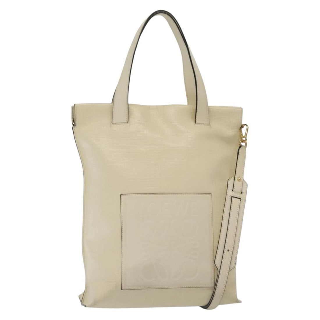 LOEWE Anagram Tote Bag Leather White Gold 2Way Made in Spain: LOEWE Anagram Tote Bag Leather White Gold 2Way Made in Spain The LOEWE Anagram Tote Bag is a stylish and versatile accessory crafted from high-quality leather. This chic tote features a striking white