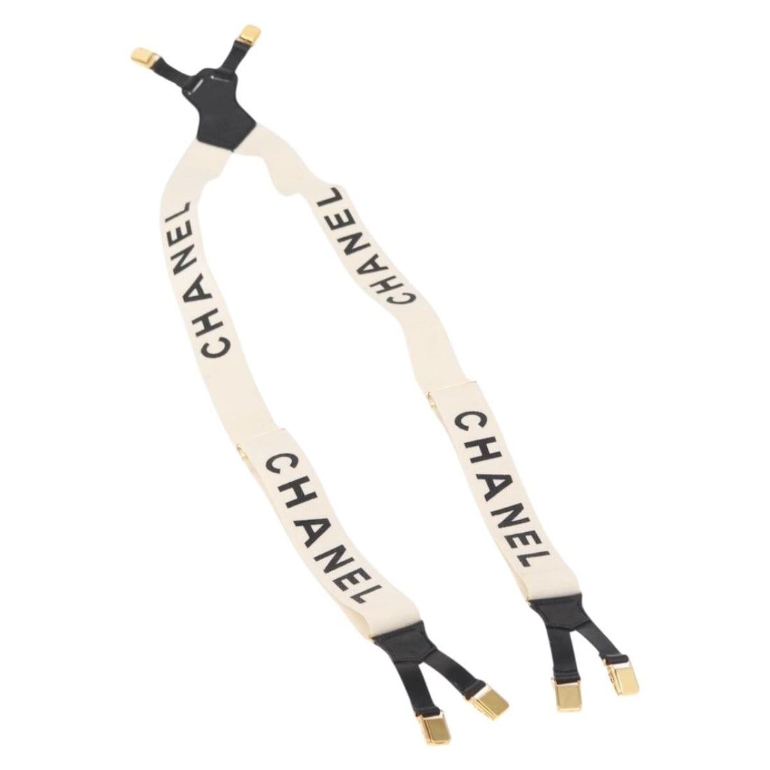 CHANEL White Canvas Suspenders Belt Authenticated Made in France: CHANEL White Canvas Suspenders Belt Authenticated Made in France This exquisite CHANEL belt is a stylish accessory crafted from high-quality canvas in a pristine white color. Originating from France, 