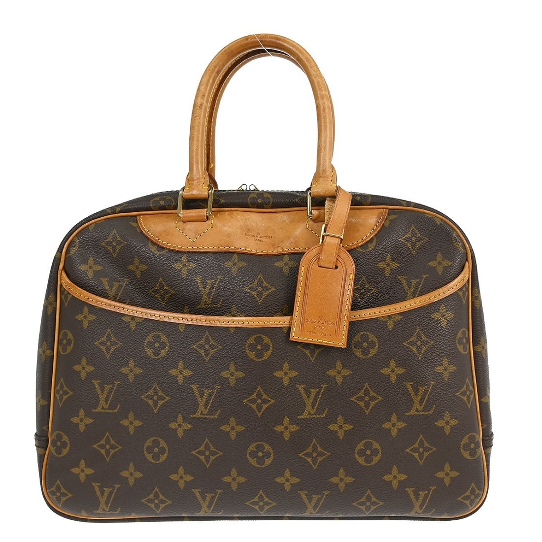 Louis Vuitton Deauville Monogram Canvas Medium Bowling Vanity Handbag: Louis Vuitton Deauville Monogram Canvas Medium Bowling Vanity Handbag This Louis Vuitton Deauville Bowling Business handbag features the iconic monogram canvas leather with beige double handles and a 