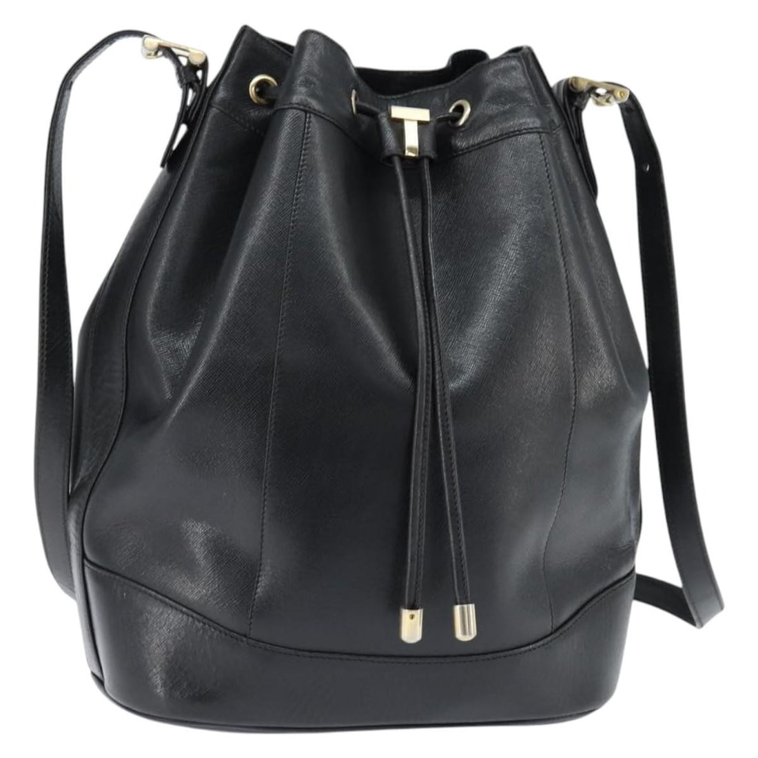 TIFFANY&Co. Black Leather Shoulder Bag Gold Accents Italy: TIFFANY&Co. Black Leather Shoulder Bag Gold Accents Italy This elegant shoulder bag by Tiffany & Co. features a luxurious black leather exterior with gold accents, making it a stylish accessory for an