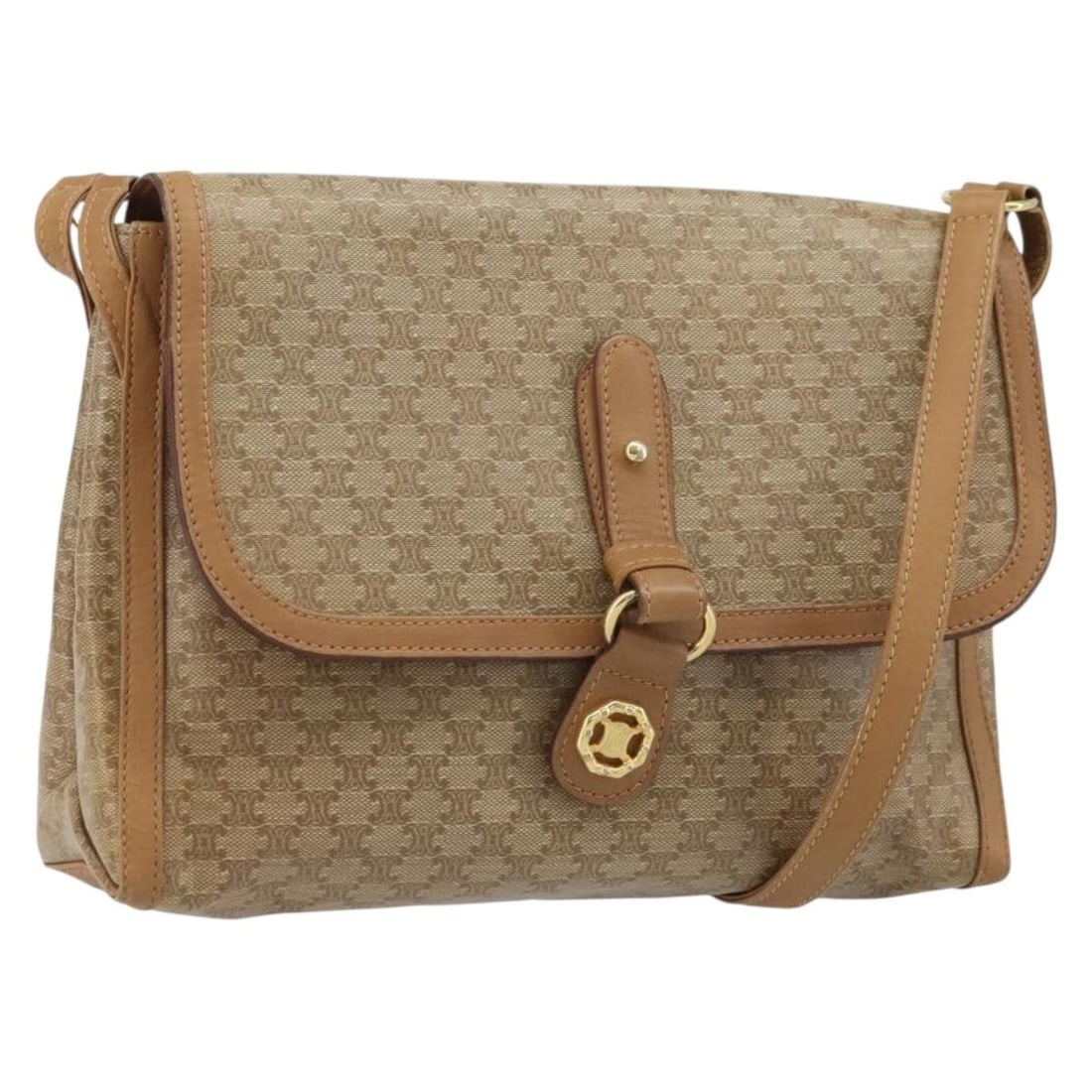 Celine Macadam Beige PVC Canvas Shoulder Bag for Women Italy: Celine Macadam Beige PVC Canvas Shoulder Bag for Women Italy This is a CELINE Macadam Canvas shoulder bag crafted from beige PVC leather with gold-tone accents. The bag features an adjustable shoulder