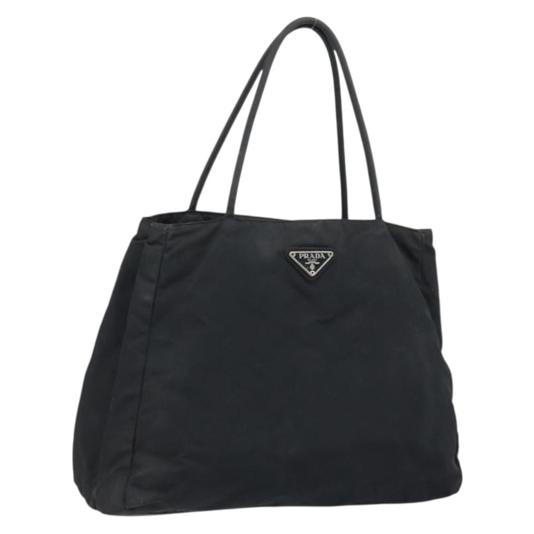 Prada black nylon tote bag made in Italy silver accents: Prada black nylon tote bag made in Italy silver accents This PRADA tote bag is crafted from black nylon with silver accents and features a spacious interior, making it suitable for everyday use. The b