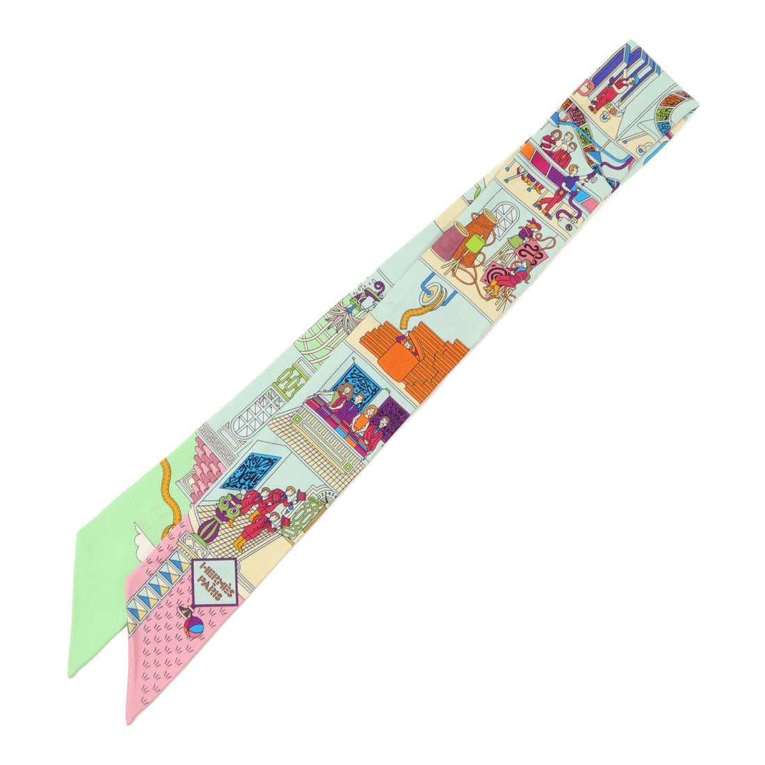 Hermes Silk Multicolor Twilly Scarf: Hermes Silk Multicolor Twilly Scarf This Hermes Twilly scarf is crafted from luxurious silk and features a vibrant multicolor design. Made in France, it is designed for women and offers a stylish acce