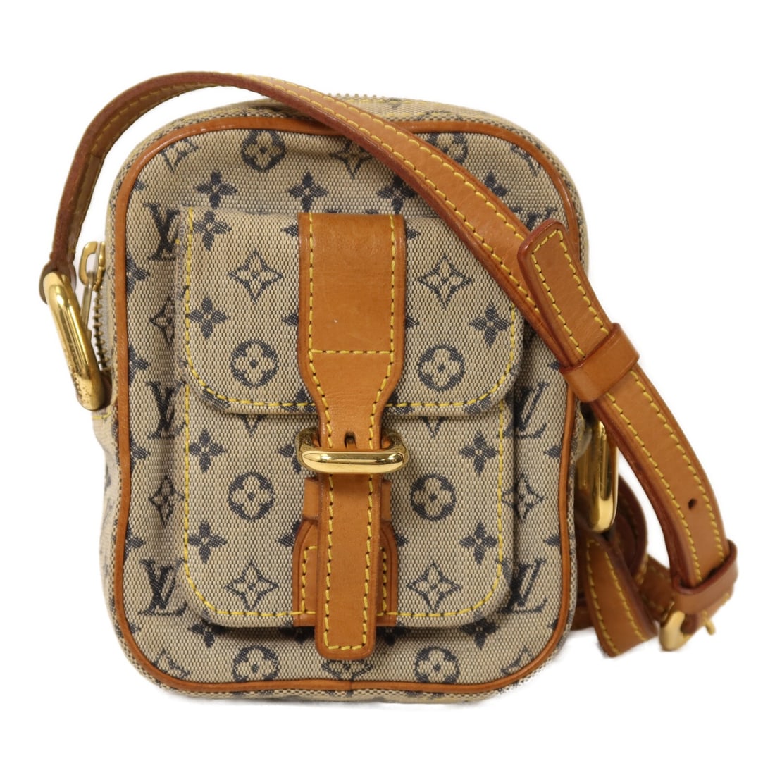 Louis Vuitton Juliet PM Blue Denim Shoulder Bag with Gold Hardware: Louis Vuitton Juliet PM Blue Denim Shoulder Bag with Gold Hardware This Louis Vuitton Juliet PM shoulder bag features a blue denim exterior with gold-tone hardware and a classic monogram mini pattern.