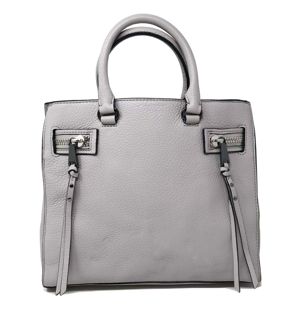 Rebecca Minkoff Gray Leather Medium Satchel Handbag HF26GPBS44: Rebecca Minkoff Gray Leather Medium Satchel Handbag HF26GPBS44 This stylish Rebecca Minkoff Medium Gray Leather Satchel Handbag is perfect for any season. Made from high-quality leather, it features a