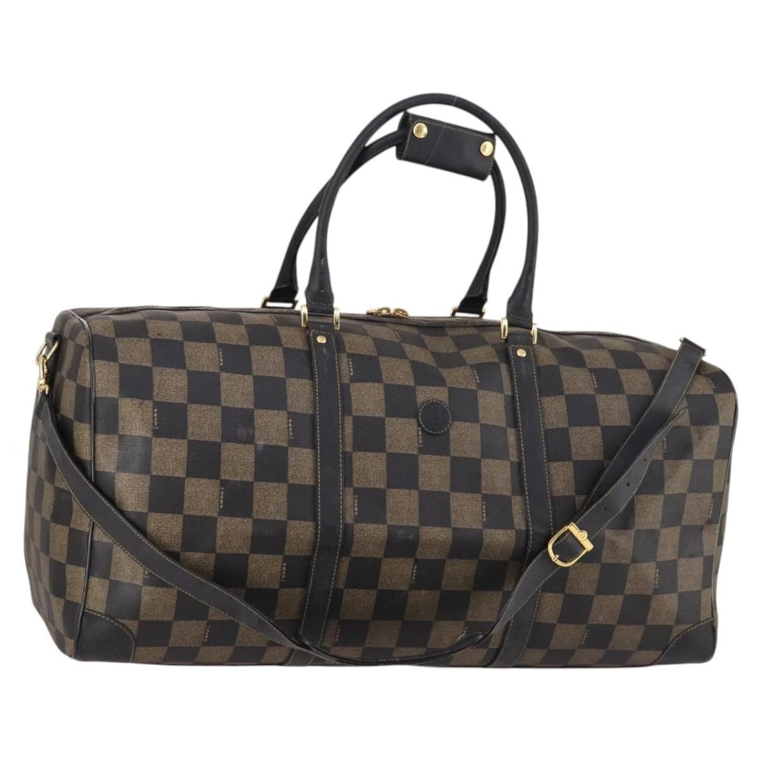 FENDI Boston Bag PVC Black Brown 2-Way Made in Italy: FENDI Boston Bag PVC Black Brown 2-Way Made in Italy Elevate your style with this authentic Fendi Pecan Canvas Boston Bag, crafted in Italy. This spacious bag features a chic blend of black and brown 